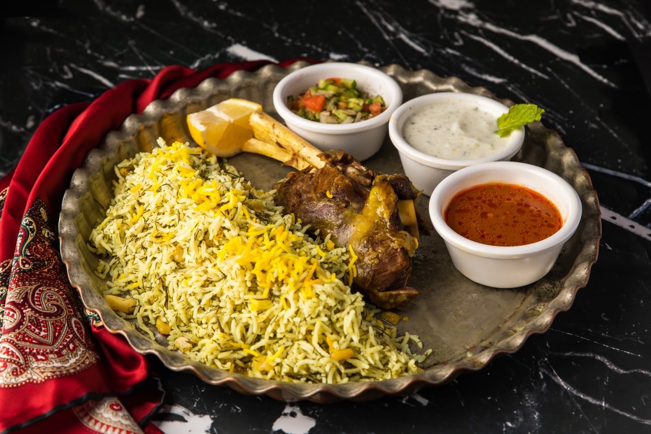 Mahiche slow-cooked lamb shank with saffron rice