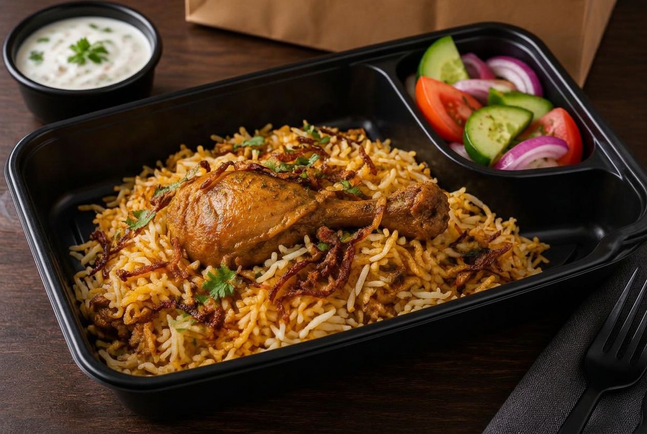 Chicken Biryani with Salad — office lunch Dubai